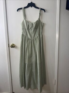 Moon River Sage Green Striped Sundress